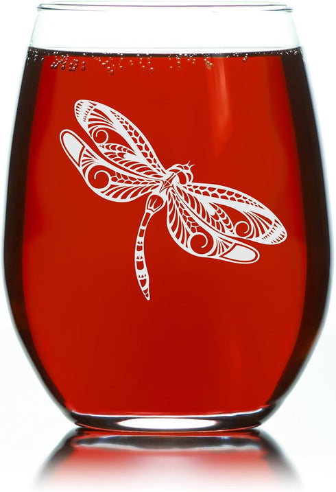 Dragonfly Stemless Wine Glass - 17 oz Dragonfly Themed Gift for Men and Women