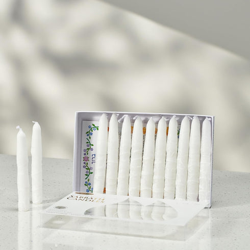 Rite Lite Shabbat Candles - 12 Pieces in Beautiful Box with Artistic Card, White