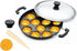 Nonstick Aluminum Appam Pan with 12 Pits and Lid, Easy to Clean, Dimensions: 9" Length x 9" Width x 2" Height