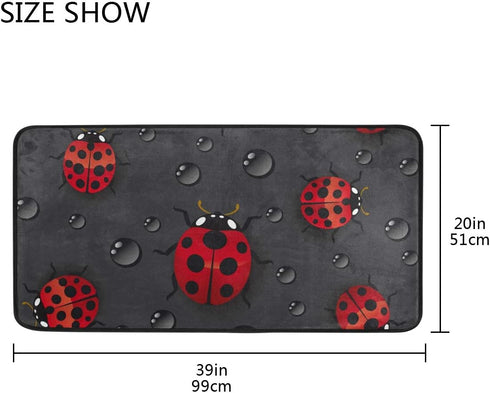 Kitchen Rugs Ladybug Rain Design, Non-Slip Soft Mats Bath Rug Runner Doormats, 39" X 20"