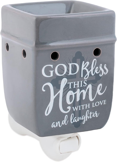 Elanze Designs God Bless This Home with Love, Grey Stoneware Electric Plug-in Wax Tart Warmer