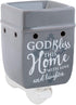 Elanze Designs God Bless This Home with Love, Grey Stoneware Electric Plug-in Wax Tart Warmer