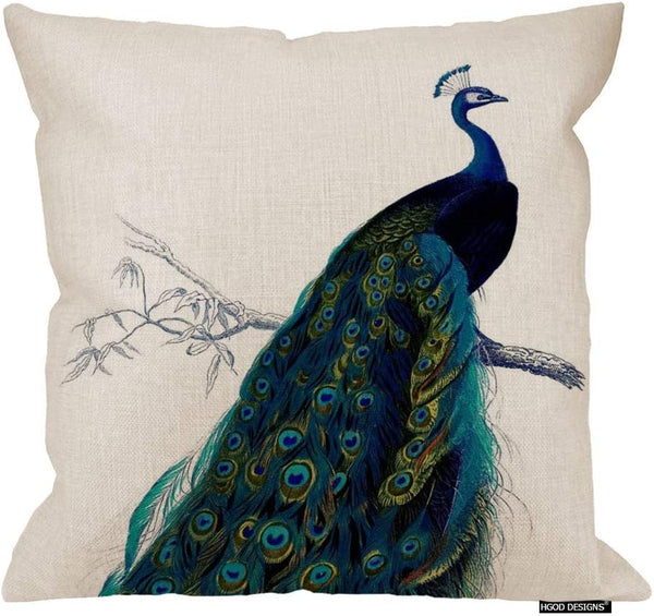 HGOD DESIGNS Vintage Blue Elegant Colorful Peacock Pillow Case Cover, 18 X 18 Inches, Double Side