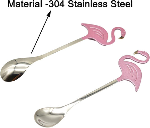 Maydahui 2PCS Flamingo Spoons - 5.1 Inch Animal Spoon, 18/10(304) Stainless Steel Dessert Spoon