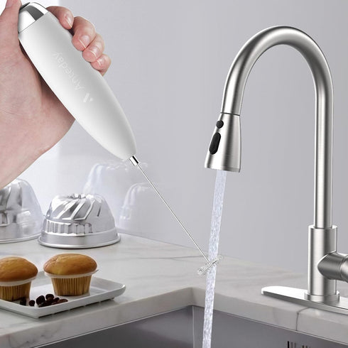 Milk Frother, Electric Whisk, Upgraded Matcha Whisk Drink Mixer for Lattes Cappuccino, White