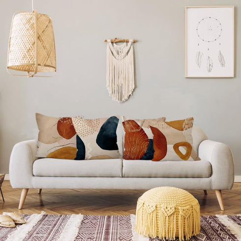 Abstract Boho Pillow Covers 18x18 Inch, Terracotta Beige Throw Pillow Cases Set of 4 for Sofa Couch