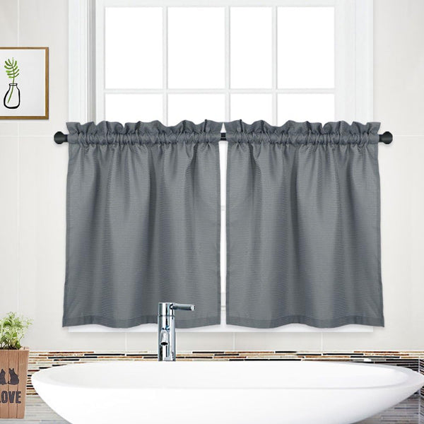 Tier Curtains, Waffle Woven Textured Kitchen Tier Curtains, Waterproof Half Window Covering, 30" x 24", Grey, Set of 2