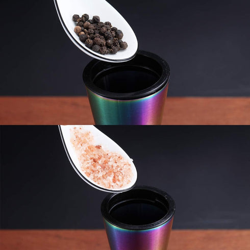Rainbow Salt and Pepper Shakers, Kyraton Titanium Plating Stainless Steel Grinders, Set of 2