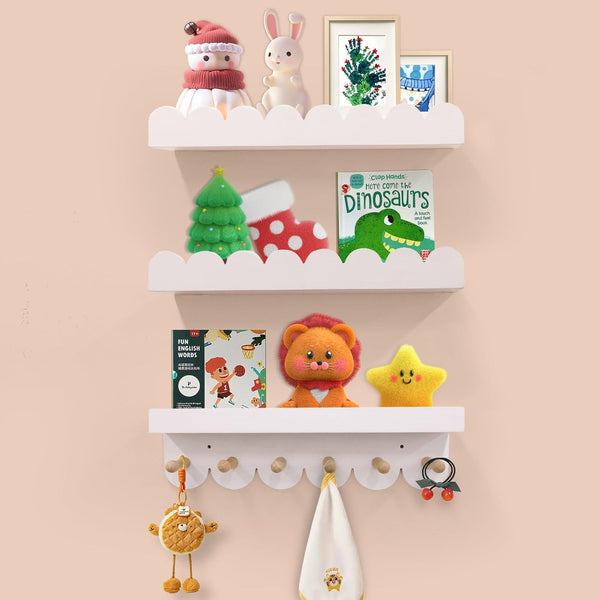 Varbonia Floating Nursery Book Shelves for Wall, 16'' Wood Book Shelf for Baby