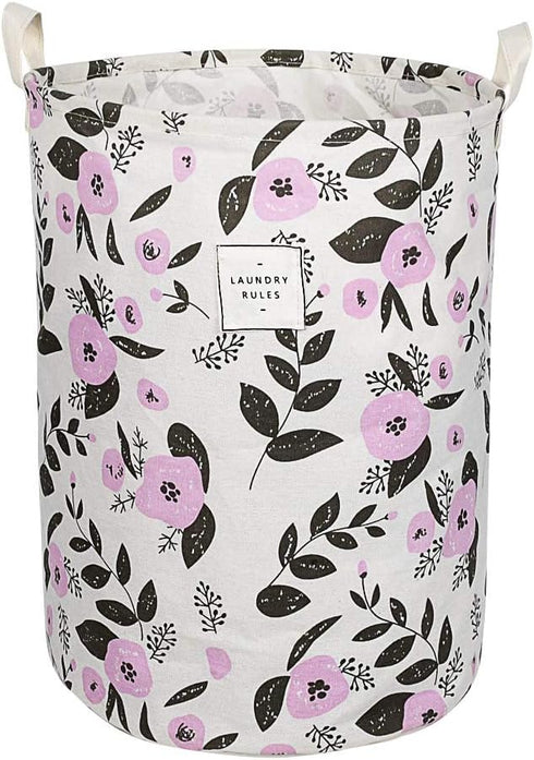 UUJOLY Collapsible Laundry Basket, Waterproof Round Cotton Linen Hamper - 19.7x15.7 inches, Purple