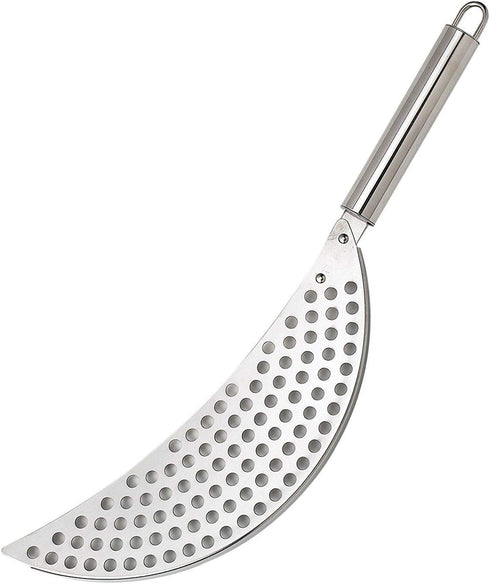 Pan Pot Strainer with Handle, Stainless Steel Hand Held Crescent Drainer for Pasta, Noodles, Fruit, Vegetable