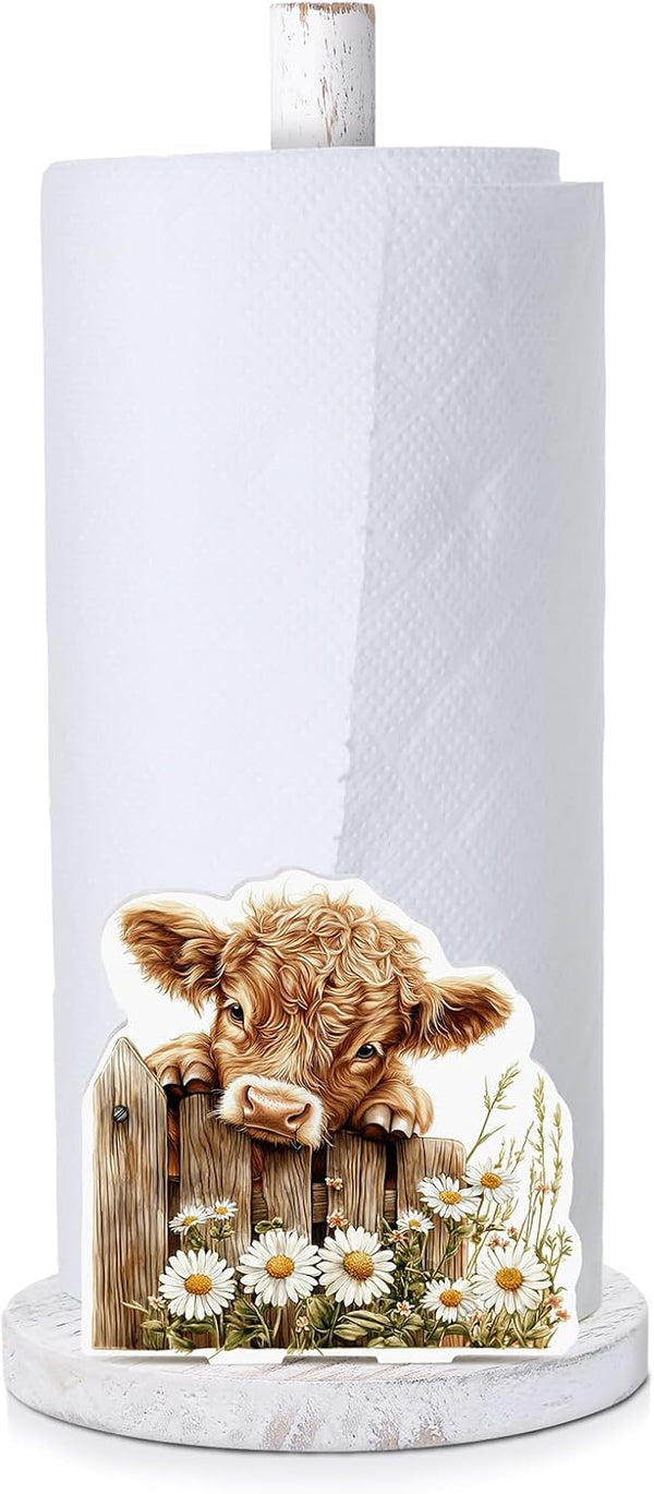 Highland Cow Paper Towel Holder Wooden Farmhouse Paper Towel Holder Countertop Cow