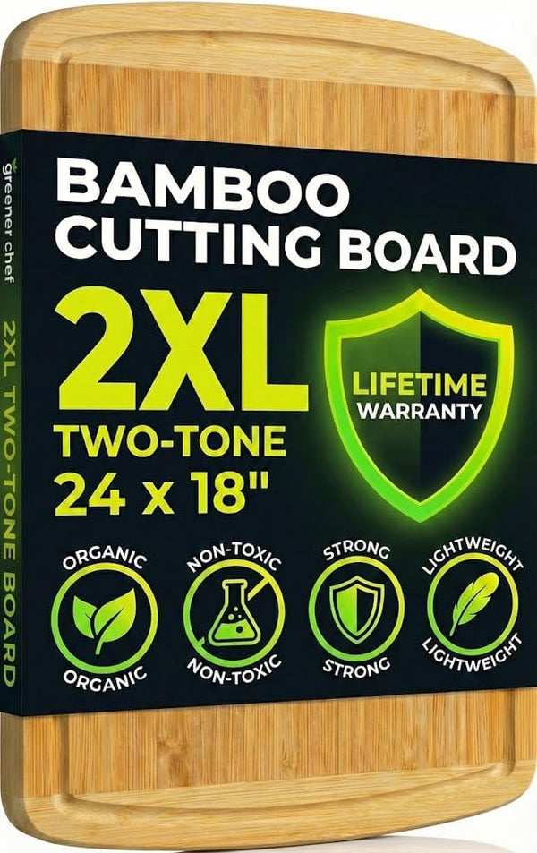 GREENER CHEF 24 Inch Bamboo Cutting Board with Lifetime Replacement - 2XL
