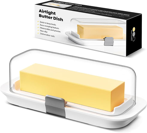 Pisol Butter Dish with Lid for Countertop and Refrigerator Door Shelf, Airtight