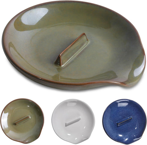 Egg Cracker & Spoon Holder, Ceramic Spoon Rest for Kitchen, Heat Resistant Utensil Holder for Countertop
