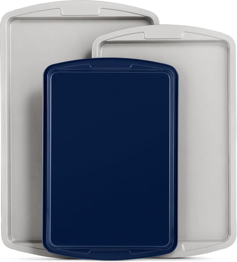 Bakken Swiss Cookie Sheet 3 Piece Set - Non-Stick Stackable Baking Pans with Deluxe Ceramic Coating