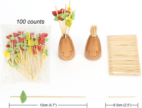 Minisland Mix-colored Watermelon Pineapple Leaf Cocktail Picks, 4.7 Inch Long Bamboo Toothpicks for Appetizers, 100