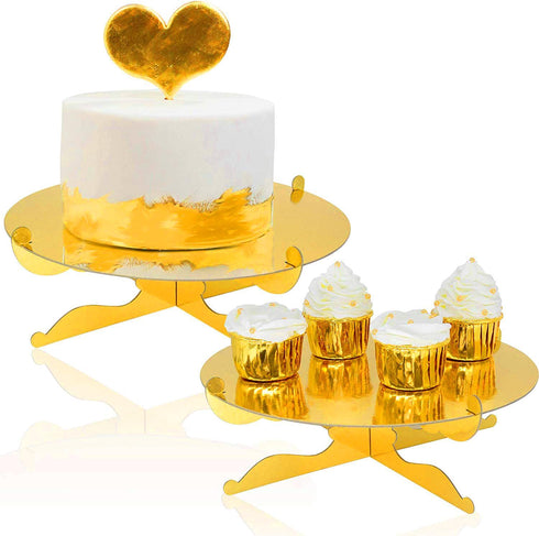 FRIDAY NIGHT 1-Tier Gold Round Cardboard Cupcake Stand - Mini Cake Dessert Holder, Reusable Birthday Wedding