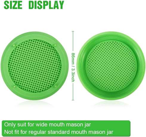 12 Pack Plastic Sprouting Lids for 86mm Wide Mouth Mason Jars, Sprouting Strainer Lid for Canning Jars
