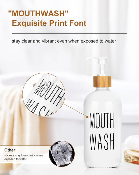3 oz Pump Mouthwash Dispenser with Bathroom Cup Holder, Glass Mouthwash Container, Mouth Wash Bottle Decanter, Small PC