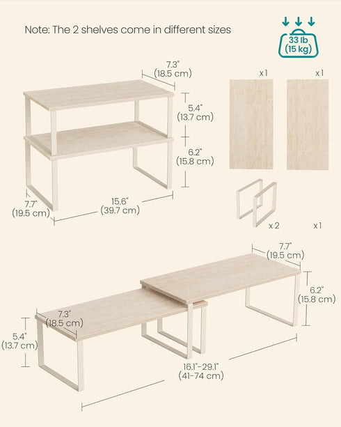 Set 2 Counter UKCS025L01 SONGMICS Cabinet Organizer Shelf, of Kitchen Shelves, Kitchen Storage, Spice Rack, Stackable