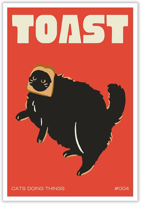 DVBOCS Funky Black Cat Canvas Wall Art, Cute Kitten Print Painting, Cat Lover Gift, Cat Doing Toast Wall Decor, 16x24in