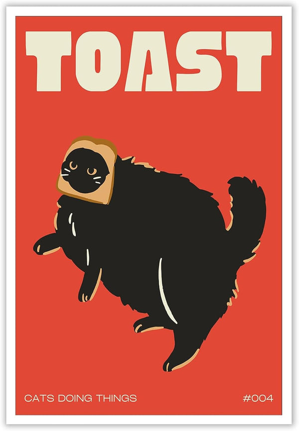 DVBOCS Funky Black Cat Canvas Wall Art, Cute Kitten Print Painting, Cat Lover Gift, Cat Doing Toast Wall Decor, 16x24in