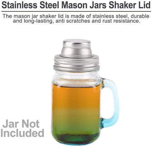 2-Pack Mason Jar Shaker Lids, Compact Stainless Steel Screw Top, Silver, Dishwasher Safe