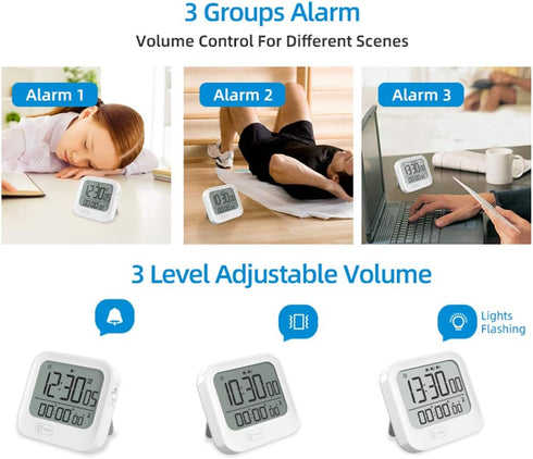 Small Vibrating Alarm Clock, Digital Large Display Magnetic Pomodoro Timer, Loud or Silent Volume, 12/24H