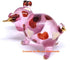 Handmade Mini 2" Blown Glass Pig Figurine, Pink with 22K Gold Accents, Unique Gift Ideas and Decor No.2