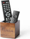 Remote Control Holder Caddy, Acacia Wood Organizer for Table, Vintage Farmhouse Desk Caddy (Brown)