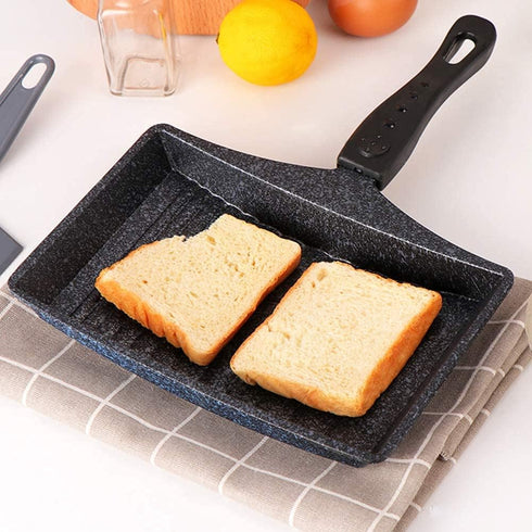 Tamagoyaki Frying Pan, Non-Stick Wave Bottom Maifanite Stone Egg Roll Pan for Omelette, Japanese Snacks, Black