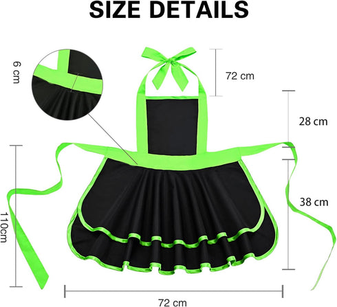 Cute Lovely Retro Aprons for Women, Vintage 50s Black Green Cooking Kitchen Ruffle Apron for Housewife Gift