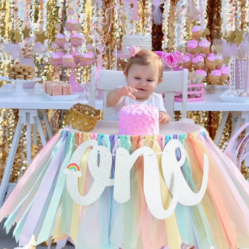1st BEISHIDA Birthday High Chair Banner Garland - Pastel Rainbow Baby Shower Decorations,Rainbow Theme Banner for First