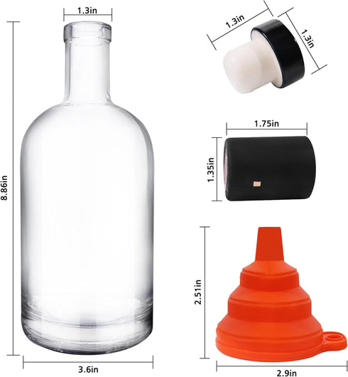 4 Pack 25oz 750ml GUANENA Clear Glass Bottles with Cork Lids and PVC Shrink Capsules, Liquor Bottles with T-shaped
