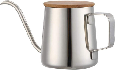 Pour Over Kettle, 12oz/350ml Stainless Steel Gooseneck Coffee Pot with Long Narrow Spout and Wooden Lid