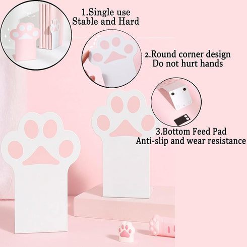 2 Sets Cat Paw Metal Bookends Cute Desktop Bookshelf Sturdy Cartoon Bookshelf for Home and Office Decoration