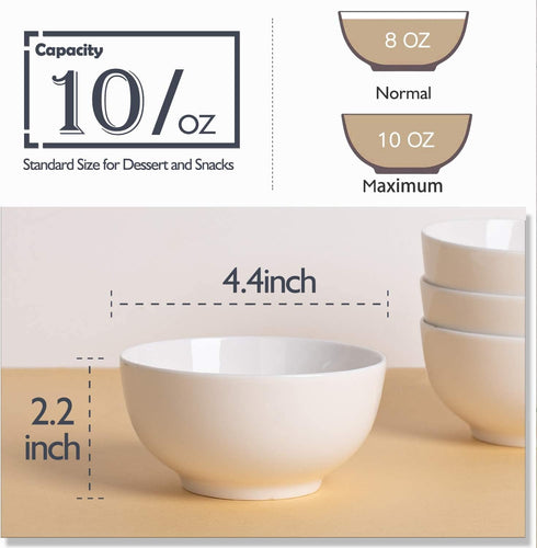 DELLING 10oz Porcelain Bowls - Small Bowls - White Ceramic Bowls for Kitchen, Dessert Bowls for Ice Cream, Small Serving Bowls for Dipping,Snacks, Condiments, Side Dishes, Rice Bowls Set of 6 by DELLING