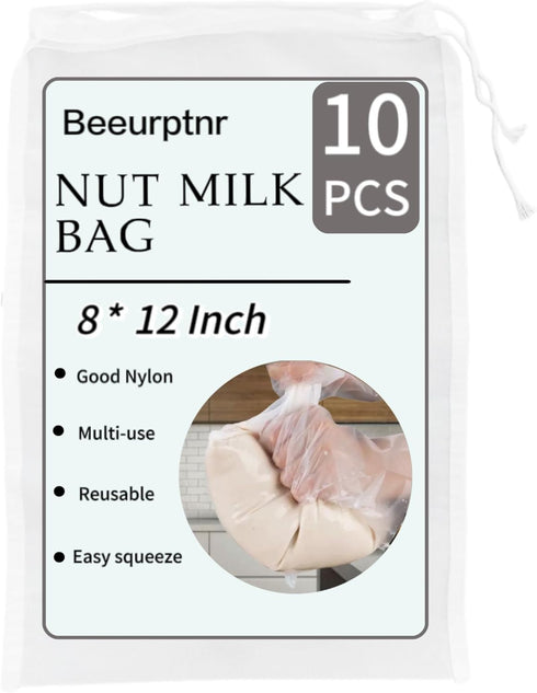 beeurptnr Nut Milk Bag, 10 Pcs 12 x 8 Inch Cheese Cloth Bag,
