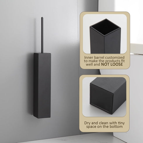 2 3M Toilet Brush and Holder Wall Mounted, Black Aluminum with Replaceable Heads, Bathroom Toilet Brush, Drill