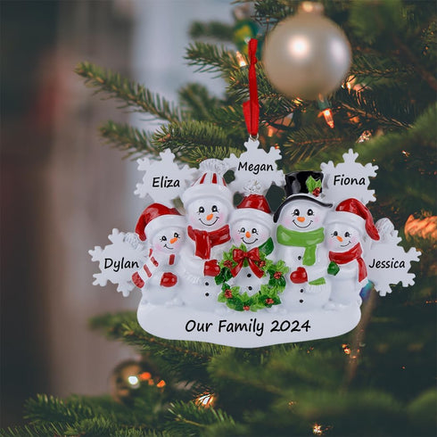 Snowman Family of 5 Personalized Christmas Tree Ornament, 2025 Custom Family Keepsake Gifts