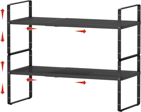 2Pack Expandable Cabinet Shelf Organizers, Stackable Metal Shelves Extender for Kitchen Countertop