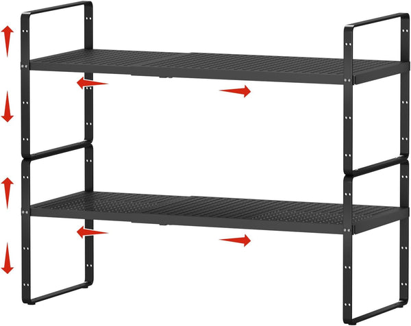 2Pack Expandable Cabinet Shelf Organizers, Stackable Metal Shelves Extender for Kitchen Countertop
