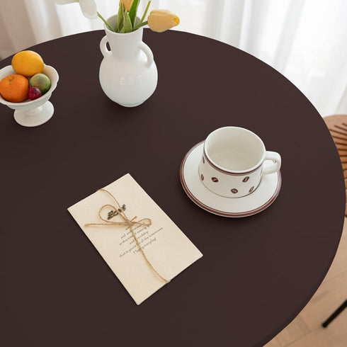 31 Inch (Coffee,31" Round Fitted PU Tablecloth with High Elastic Edge Dia Waterproof Oil Proof Table Cloth Anti-Scald
