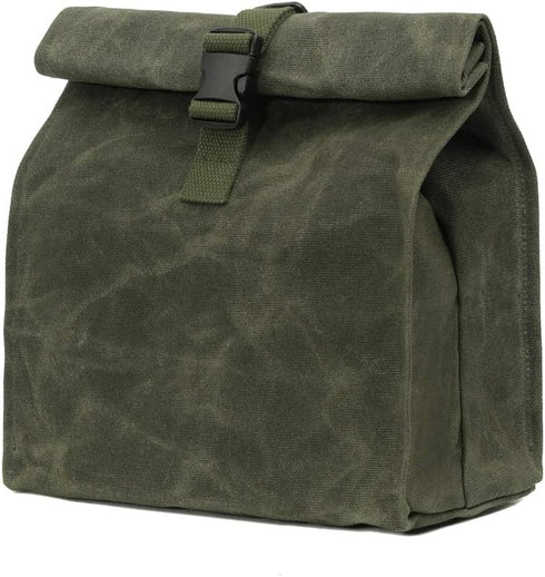 Kaaltisy Heavy Duty Lunch Bags - Waterproof Waxed Canvas Roll-top Lunch Box with Adjustable Buckle, Green