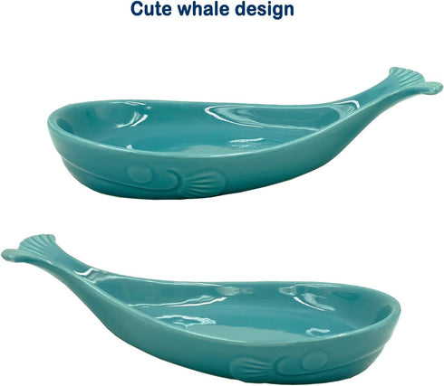 Aqua Blue Whale Spoon Rest for Kitchen Counter, Ceramic Spoon Holder for Stove Top, Modern Farmhouse Kitchen Décor, 7.8