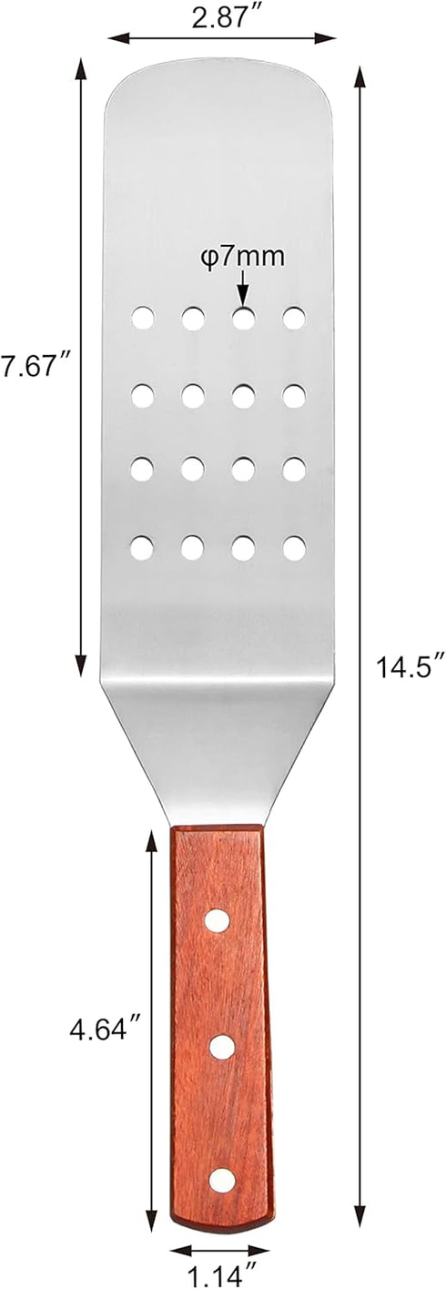 New Star Foodservice 36312 Flexible Grill Turner/Spatula, Wood Handle, 14.5-Inch, Perforated