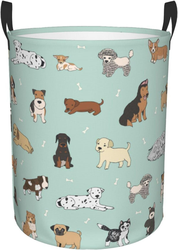 Cute Puppy Dog Round Laundry Hamper Storage Basket for Toys and Clothes Organizer, 62L