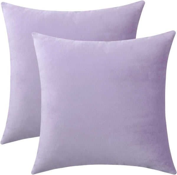 Jeneoo Comfy Soft Thick Velvet Throw Pillow Covers, 2 Pieces Decorative Solid Square Cushion Cases (Lavender, 16 x 16)