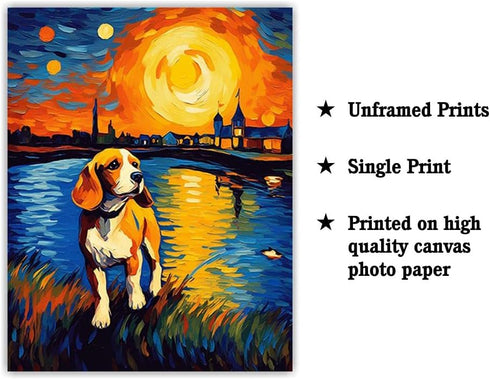 Bestbuddy Pet 11X14 Unframed Starry Night Van Gogh Inspired Beagle Dog Oil Painting Art Print Wall Decor AP126